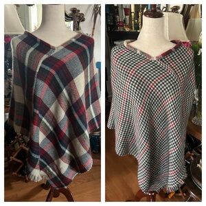 Vintage Reversible Plaid Houndstooth Poncho